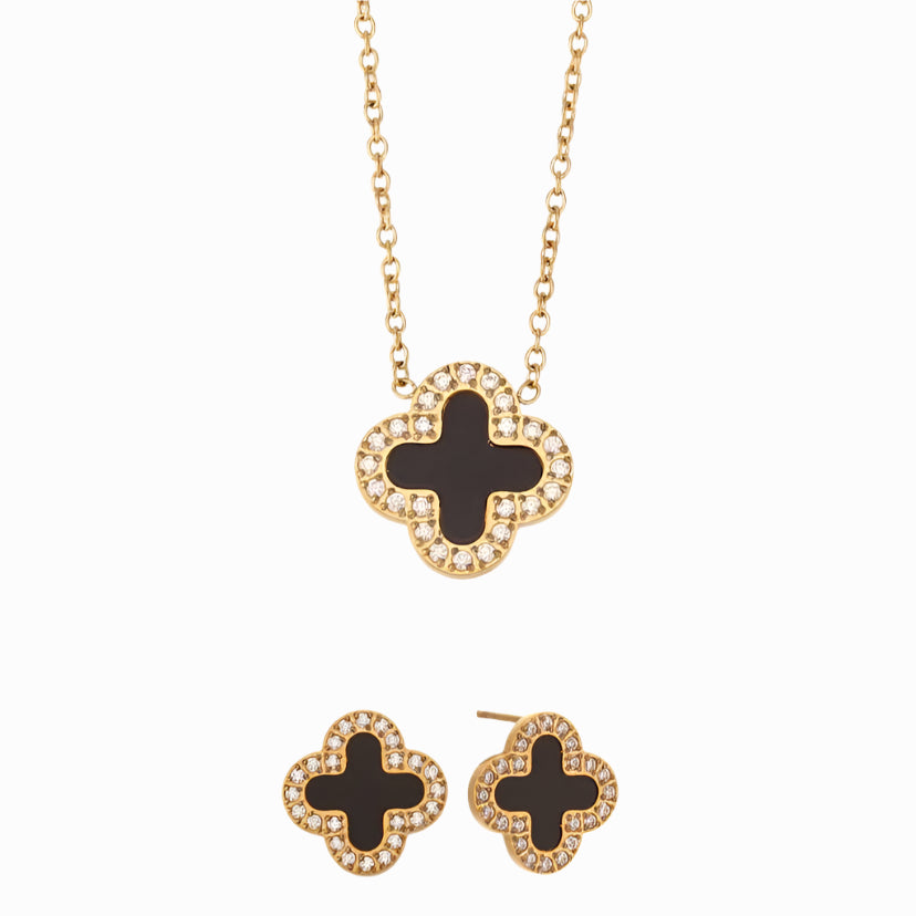 Midnight Clover Set (Necklace & Studs)