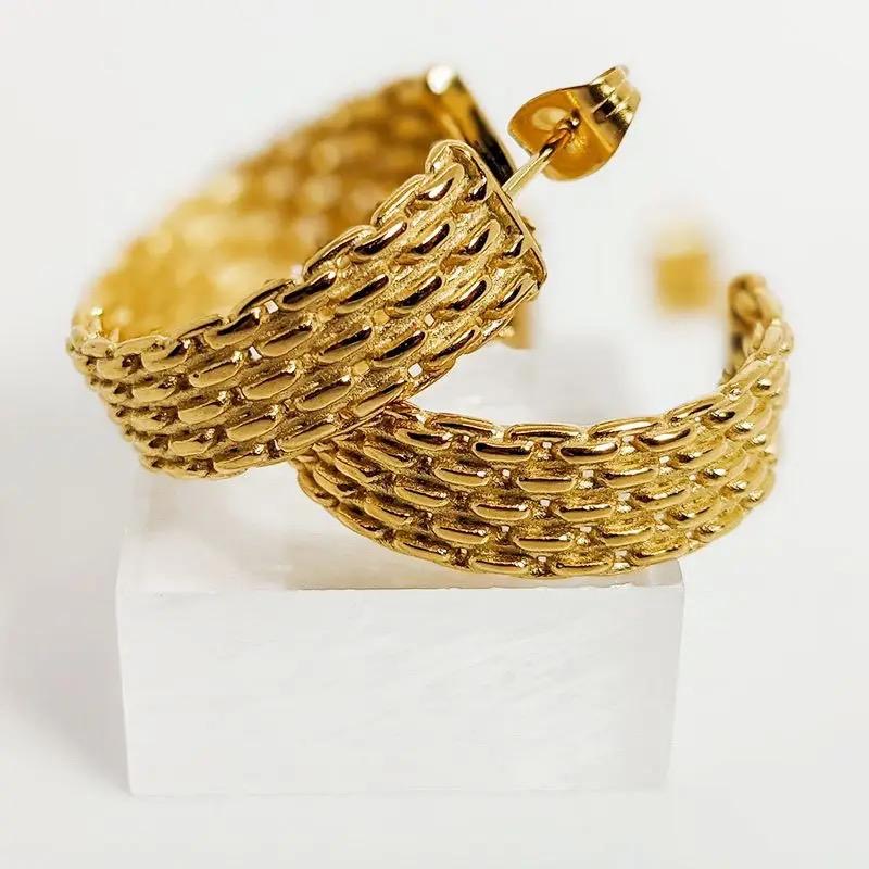Mesh Hoop Earrings-14k