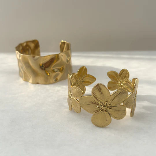 Gold Flower Cuff Bracelet - 18k
