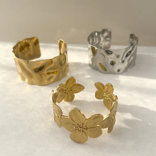 Gold Flower Cuff Bracelet - 18k