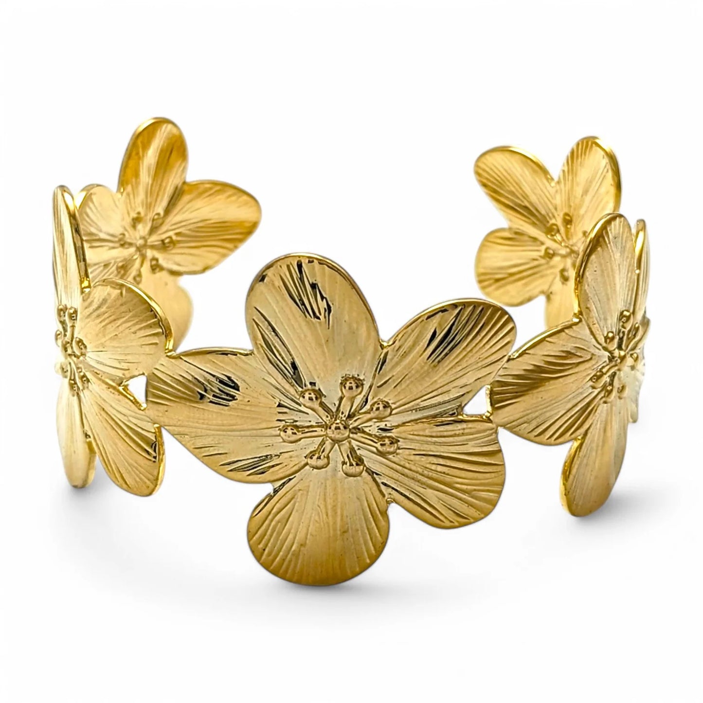 Gold Flower Cuff Bracelet - 18k
