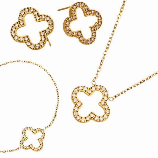 Hollow Clover Studded Set -18k