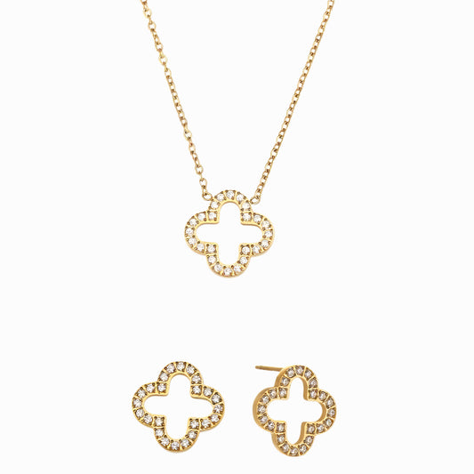 Hollow Clover Studded Set (Necklace+Studs)