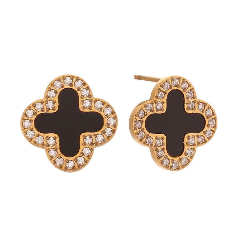 Midnight Clover Studs -18k