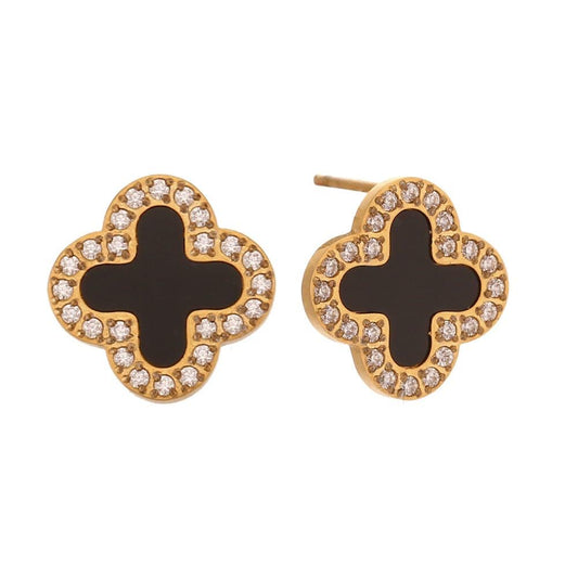 Midnight Clover Studs -18k